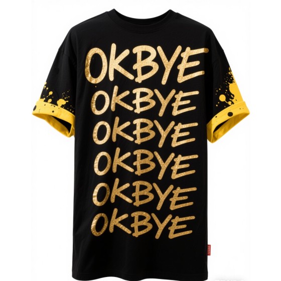 潮牌街頭風「OKBYE」燙金塗鴉撞色短袖 T 恤
