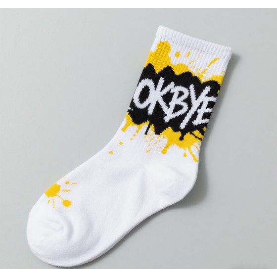 OKBYE 潑墨塗鴉街頭潮襪 黑黃撞色個性中筒襪