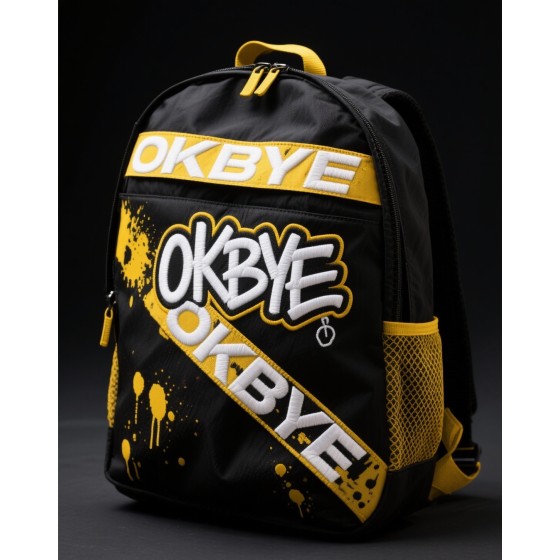 潮牌街頭「OKBYE」塗鴉刺繡撞色雙肩背包