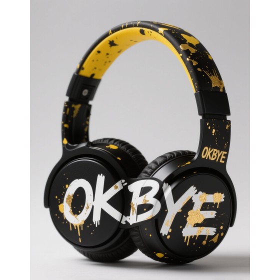 OKBYE 金漆潑墨街頭風耳機 黑黃撞色潮酷無線頭戴式耳機