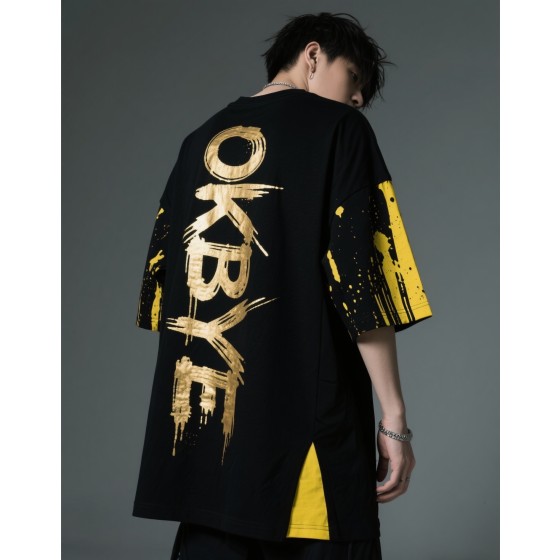 OKBYE 金漆刷墨拼接長版 T 恤 街頭嘻哈風 oversize 造型單品