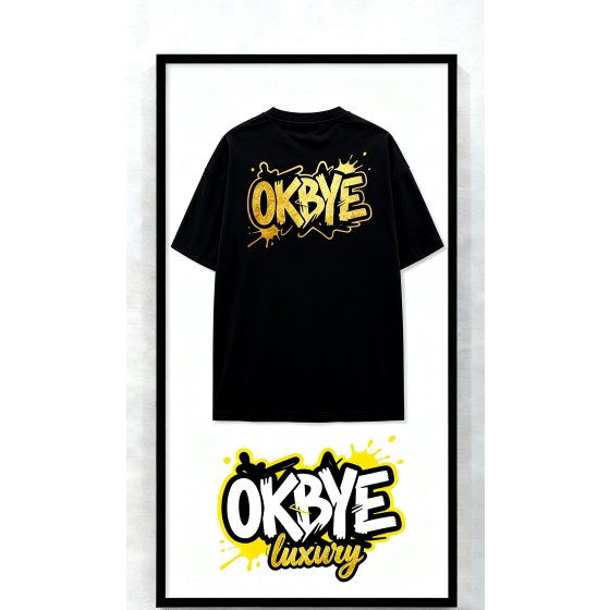 OKBYE 金箔塗鴉創作者簽名限量款 黑金色短袖 T 恤（藝術框裝限定版）
