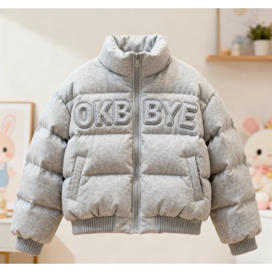 OKBYE 立體字母灰色蓬鬆羽絨服