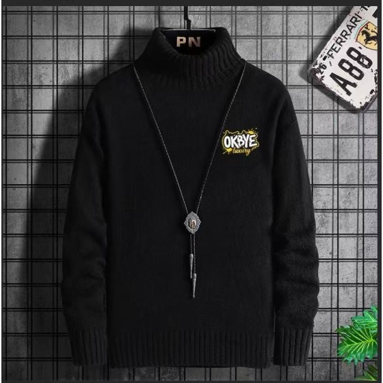 OKBYE印花黑色高領毛衣